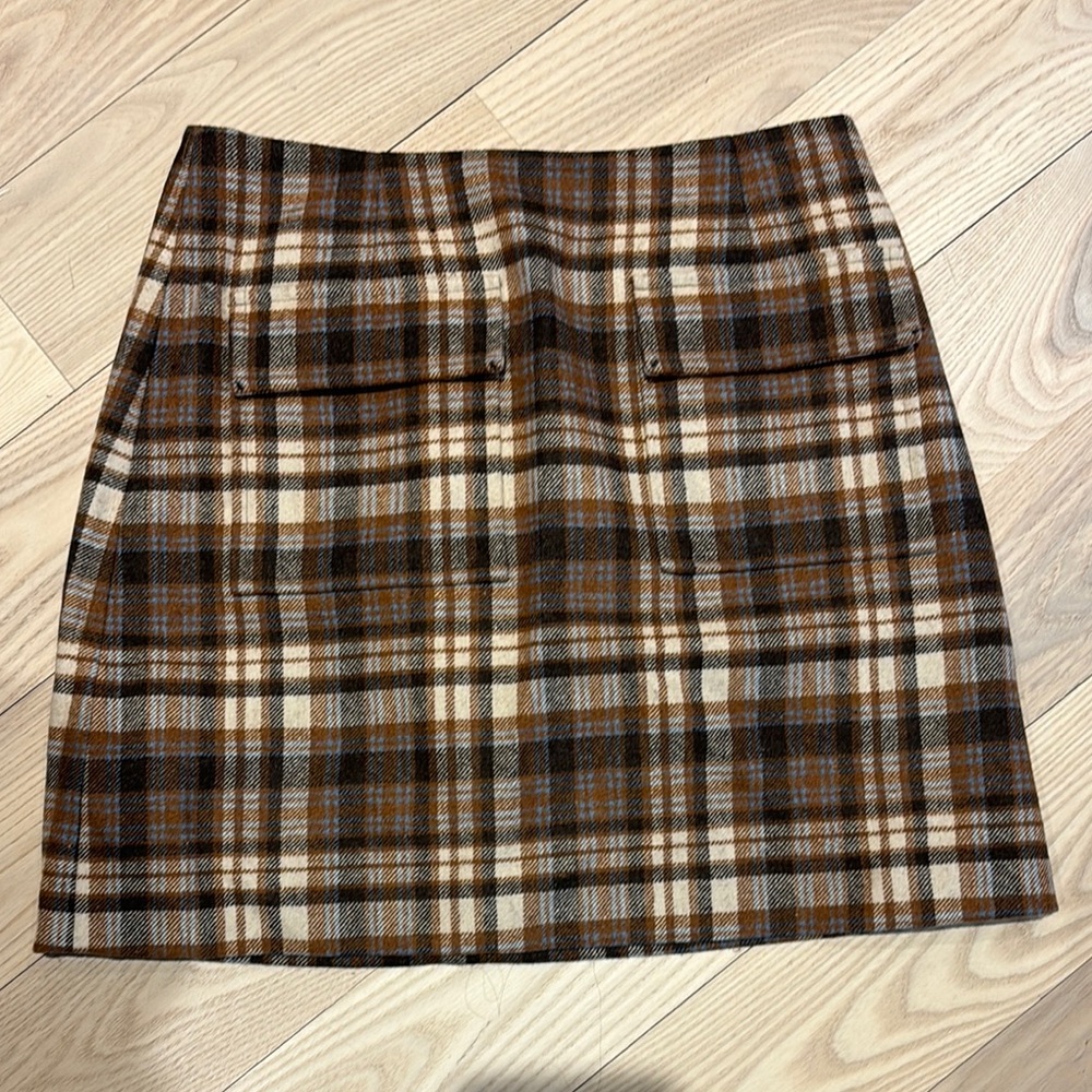 Réformation Plaid Brown Skirt